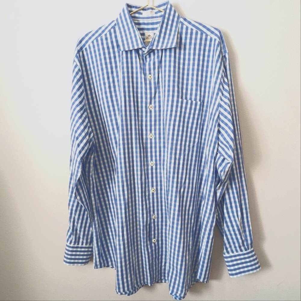Peter Millar Seaside Finish L/S Button Down Shirt Extra Large Blue Check EUC